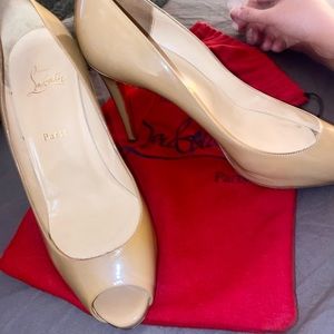 Christian Louboutin Nude Patent Leather Peep Toe Pump